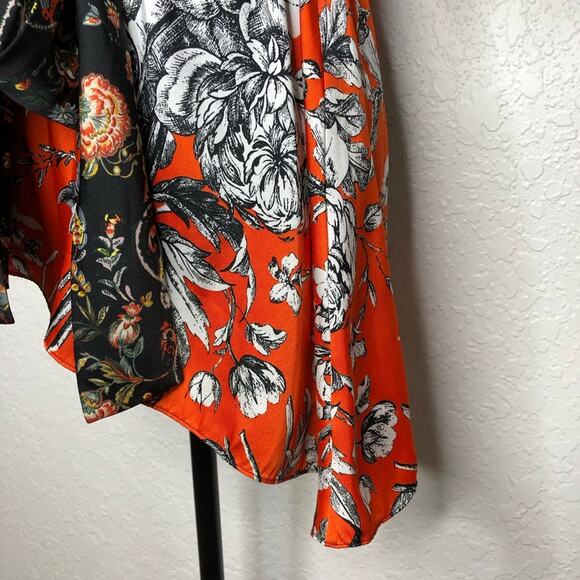 Zara red orange black white floral tie waist asymmetrical hem top size Medium - Picture 8 of 16